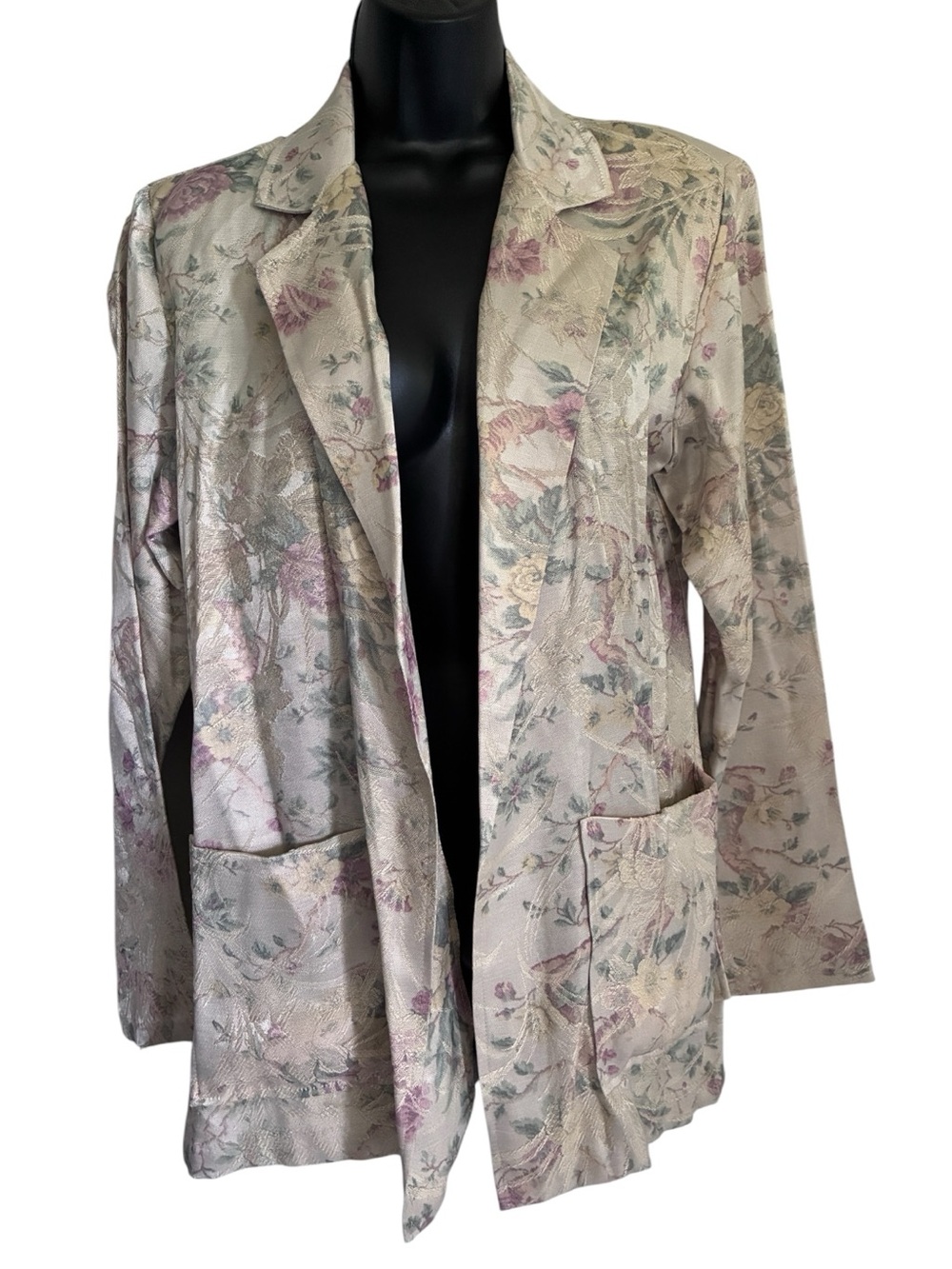 Vintage Cottagecore Coquette Floral Jacquard Blazer Jacket Cream Floral Sz M